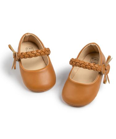 CENCIRILY Baby Girl Mary Jane Shoes Anti-Slip First Walking Bowknot Soft Sole Princess Wedding Dress Flats for 0-18 Month 6-12 Months A05 Brown