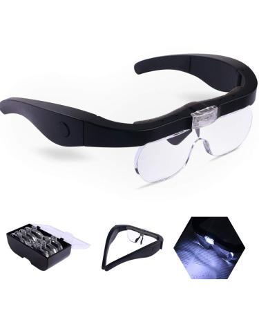 Head Magnifier Glasses with 2 LED Lights USB Charging Magnifying Eyeglasses for Reading Jewelry Craft Watch Repair Hobby, Detachable Lenses 1.5X, 2.5X, 3.5X,5X(Black) Headband Magnifier Glasses Usb Charging Black