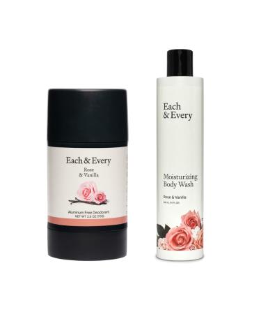 Each & Every Natural Aluminum-Free Deodorant and Moisturizing Body Wash Set (Rose & Vanilla)