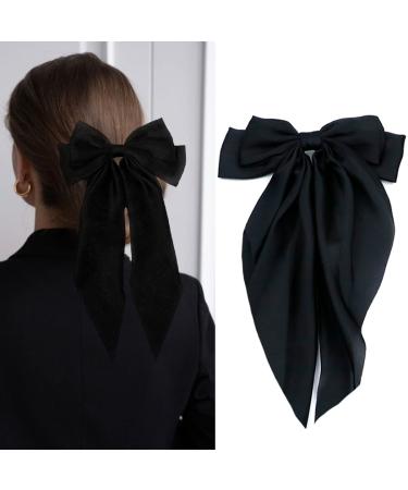Silky Satin Hair Bows Set - 4 pcs Large Bow Barrettes for Women | Metal Clips French Barrette Hair Accessories in Solid Colors - Black, Red, Navy Blue, Dark Green - Buy Online on GoSupps.com