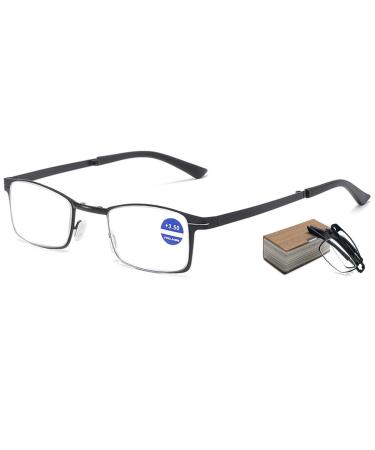 Lanomi vintage metal foldable reading glasses foldable blue light filter reading aid visual aid uv400 protection rectangular computer glasses with case black 1.0 x