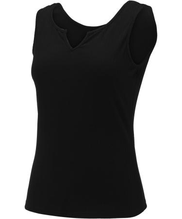 biJerou Women's Solid Color V-Neck Slim Sleeveless Vest - Summer Casual Top in Black | Fashionable Ladies Long Sleeve Loose Fit - Buy Online on GoSupps.com