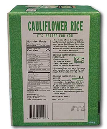 Nature's Earthly Choice Cauliflower Rice - 48oz (6 x 8.5oz Pouches), Pack of 144 - Buy Online on GoSupps.com
