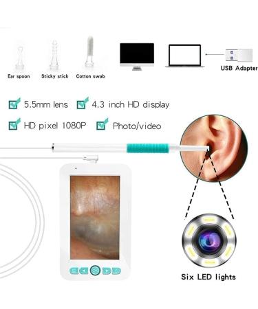 HeiDD Ear Wax Removal Tool Digital Otoscope with 4.3 Inches Screen Ear Camera with 6 LED Lights 5.5mm Visual Ear Cleaning Camera IP67 Waterproof - Buy Online on GoSupps.com