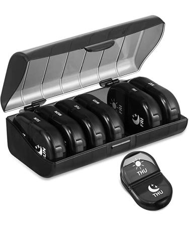 Fullicon Pill Organizer 2 Times a Day, Weekly Pill Box AM PM, Removable Medicine Organizer, Pill Cases Twice a Day - (Black)