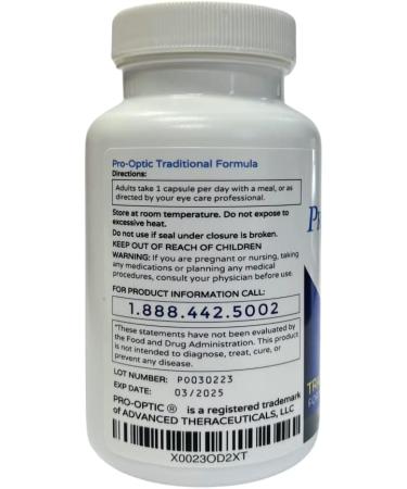 Pro-Optic Traditional Formula Eye Supplement - AREDS 2 Based Vision Support for Adults 50+ - 30 Capsules, 1-Month Supply - Lutein 10mg, Zeaxanthin 2mg - Buy Online on GoSupps.com