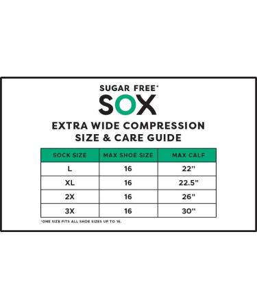 Sugar Free Sox Extra Wide Compression Socks - Premium Padded Footbed 15-20 mmHg for All Calf Sizes (1 Pair) - International Shipping Available - Buy Online on GoSupps.com