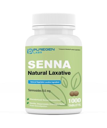 Puregen Labs Senna 8.6 mg Tablets (1000 Count) Natural Sennosides Vegetable Laxative for Constipation Bloating Gas Irregularity Relief