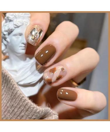 24Pcs/Set Press On Nails Brown Sparkling Diamond Leopard Print Short False Nails Acrylic Fake Nails Full Cover Nails Tips Artificial Finger Manicure Press on nails for Women and Girls - Buy Online on GoSupps.com