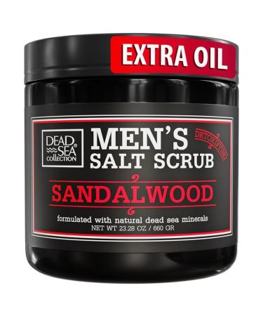 Dead Sea Collection Sandalwood Salt Body Scrub for Men - Large 23.28 OZ - with Pure Oils and Dead Sea Minerals