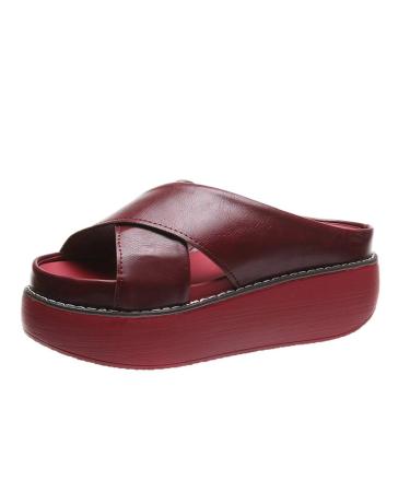 Sandals for women summer with wedge heel plateau-lipper casual slip-on-slide sandals plateau footbed for women width thick floor open toe area paragraph non-slip flip-flop-flop-flop-flop-flop-flop-flop-flop-flop-flop-flop-flop-flop-flop-flop-flop SC red 4