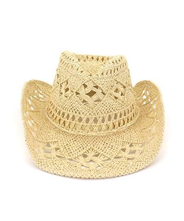 New Outdoor Couple Hat Travel Sunscreen hat Western Cowboy Straw Hat Hand Woven Straw Hat Beige