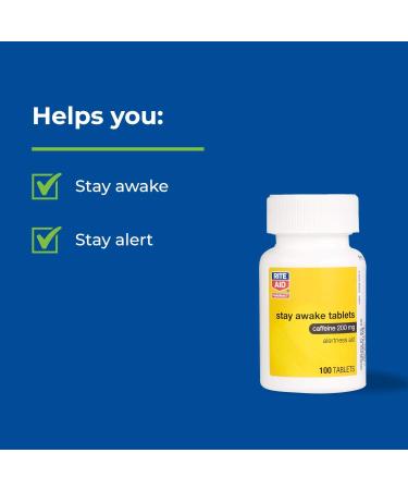 Rite Aid Stay Awake Tablets 200mg - 100 Count | Caffeine Pills for Mental Alertness and Energy Boost - Buy Online on GoSupps.com