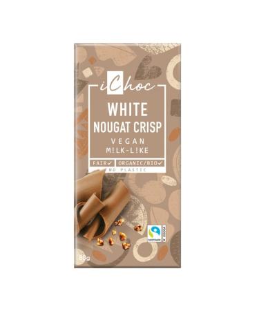iChoc White Nougat Crisp Vegan White Chocolate with Organic Praline and Hazelnut Crunch