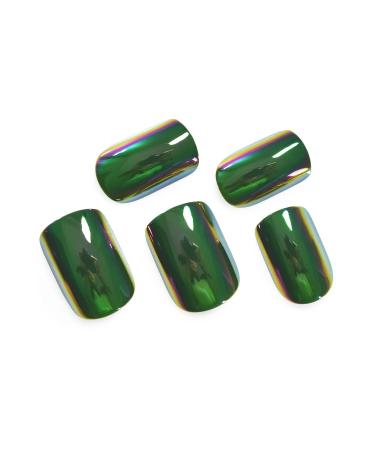 Chrome Green Short Square Press On Nails - Electroplate Design Daily Wear Fake Manicure (24pcs) - Buy Online on GoSupps.com