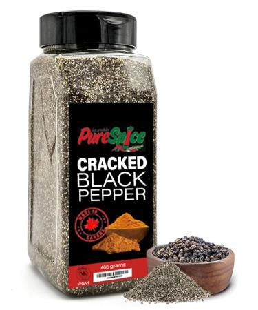 PureSpice Cracked Black Pepper Spice 400 Grams | Restaurant Grade Vegan Kosher Powder Seasoning | Premium Flavor for Cooking Meat Steak Rub and Sauce Crushed Black Pepper