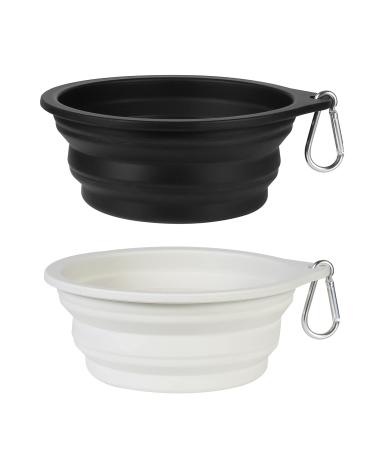 Slson 2 pieces of dog bitches foldable integrated travel there without a plastic edge portable silicone drinking shell for hiking and camping for dogs cats 600ml (black and light gray)