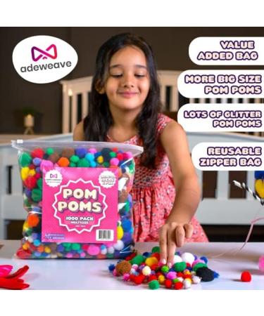 Adeweave 1000 Assorted Craft Pom Poms - Multicolor Bulk Arts and Crafts Pompoms - Soft and Fluffy Balls in Assorted Sizes for Home and School - Buy Online on GoSupps.com