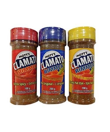 Bundle: Mott's Clamato Rimmer 190g - 3 Flavours: The Original Chunky Pub-Style & Extra Spicy (1 of Each Total of 3 Containers)