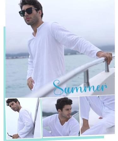 COOFANDY Men's Cotton Linen 2-Piece Set: Henley Shirt & Beach Pants | Summer Yoga Outfits - Buy Online on GoSupps.com