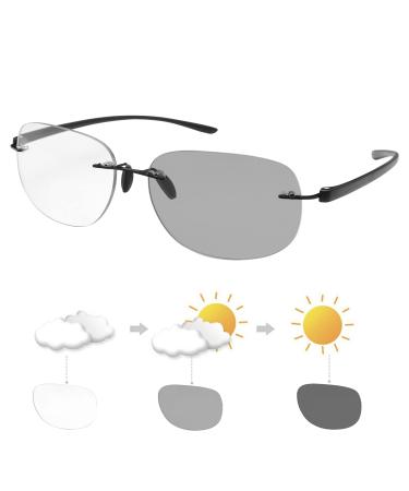 Yimi randlos photochrome bifocal sunglasses overgue reading glasses blue light block computer glasses uv400 protection glasses black 2.0 x