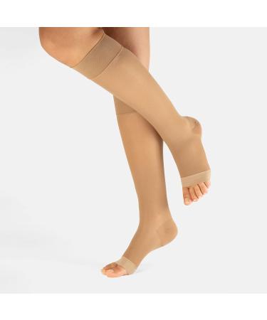 Calzitaly Toe-Free Compression Stockings | 18-22 mmHg Gradual Support | Open Toe | 140 Den | Made in Italy | Skin Color | L/XL (2 Pack) - Buy Online on GoSupps.com