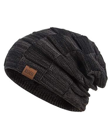 REDESS Beanie Hat for Men and Women Winter Warm Hats Knit Slouchy Thick Skull Cap A1 Black
