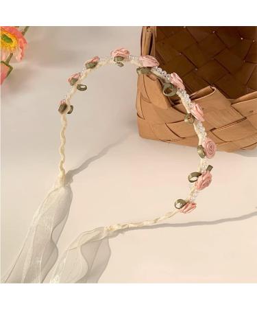 Headband Hair Accessories for Women Girls Fashion Flower Girl Headbandswith Tassels Hairband Flower Headwear with Pearl Beads Pink pearl&flower-pink - Buy Online on GoSupps.com