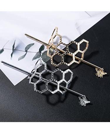Geometric Hair Cuffs Pins Set - Minimalist Hair Accessories for Women | Gold & Silver Hair Sticks - 2 Pcs - Buy Online on GoSupps.com