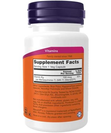 NOW Foods MK-7 Vitamin K2 100mcg - 60 Vegan Capsules | Premium Quality for Bone & Heart Health - Shop Internationally - Buy Online on GoSupps.com