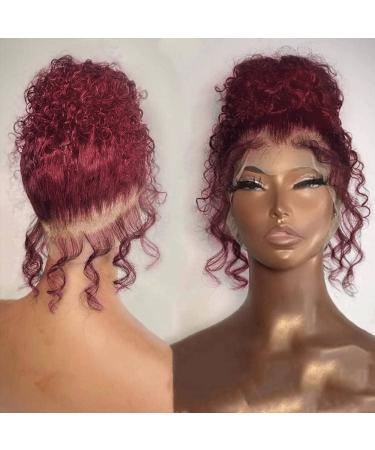 20 Burgundy Lace Front Human Hair Wig 99J - Pre Plucked Kinky Curly HD Transparent 360 Full Lace Wig for Women - Buy Online on GoSupps.com
