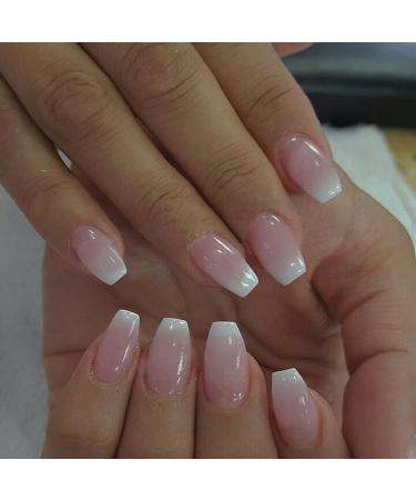 Buy KQueenest Ombre Pink Press On Nails | Short & Medium Square Gel Glue Nails | French Style Thick Acrylic Nails for Women - Perfect for Daily Wear & Events - Buy Online on GoSupps.com