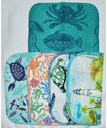 Sea Lovers Set of 5 2 Ply Printed Flannel 8x8 Inches - Coastal-inspired Cleaning Cloths - Buy Online on GoSupps.com
