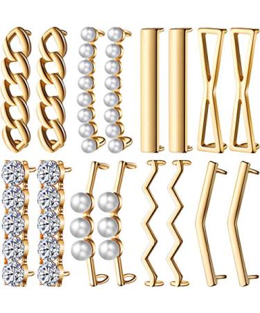 16 Pieces/ 8 Pairs Shoelace Charms for Sneakers Shoelaces Decorations DIY Decorative Shoe Clips Faux Pearl Rhinestones Shoes Accessory for Girl Women Casual Shoes (Silver) Gold