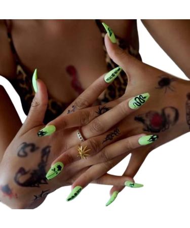 Press on Nails 3 Sets Green Butterfly Snake Fake Nail Press-on Nails Personality Nails for Women Girls (Color : Green) (Color : Green) (Green)