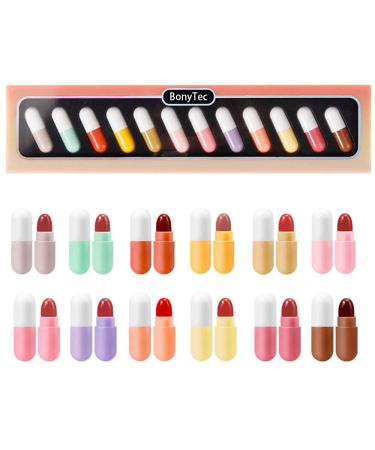 BonyTec MadayFormula Pill Lipstick Mini  12 Colors Matte Lipstick  Lip Capsules  Waterproof Long Lasting Mini Capsules Lipstick Set Gift for Girls Women