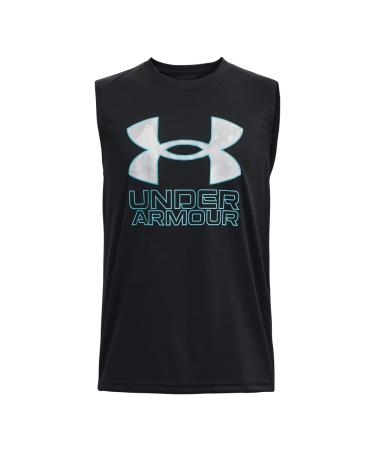 Under Armour Boys' Tech Hybrid Print Tank Top (001) Black / / Glacier Blue Large