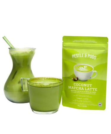 Pestle & Pods Coconut Matcha Superfood Latte Blend - Organic Superior Grade Japanese Matcha & Canadian Lion s Mane Mushroom - Unsweetened | No Added Sugar | Vegan | Antioxidant-Rich | Coffee Alternative - 70g | 23 Servings | Focus & Mental Clarity