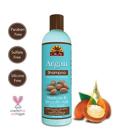 OKAY Argan Shampoo for All Hair Types | Hydrate Restore & Smooth Hair with Coconut Almond & Aloe Vera | Paraben Silicone & Sulfate Free | 12 oz - Buy Online on GoSupps.com