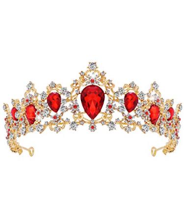 Frcolor Tiara Crown for Women  Rhinestone Queen Crowns Wedding Tiara Crowns Headband (Red)