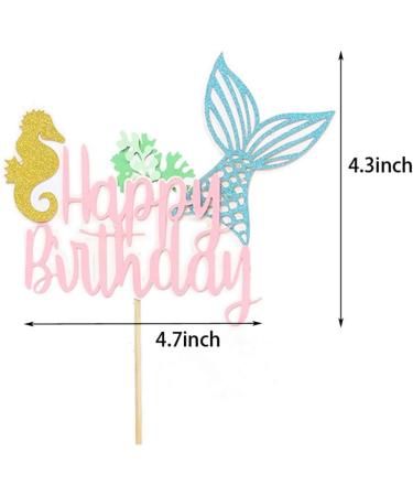 Mermaid Cake Topper Happy Birthday Cake Picks Glitter Shell Cupcake Topper Mermaid Cake Decoration for Mermaid Baby Shower Birthday Party Supplies - Buy Online on GoSupps.com