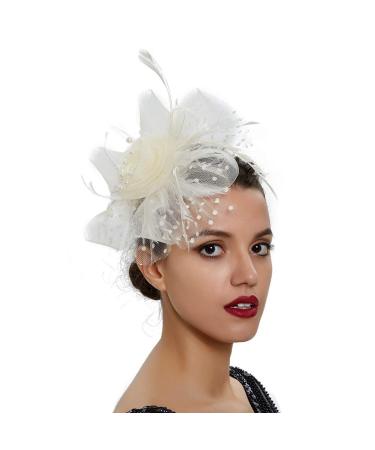 1920s Headband 1920s Flapper Headpiece Vintage Hair Clip Bridal Hairband for Pageant Themed Party Cocktail Wedding Beige