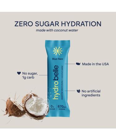Belle HydroBelle Electrolyte Powder Drink Mix Blue Razz Sugar Free Hydration Packets Made with Coconut Water and Electrolytes Vegan Keto and Dairy Free Travel Friendly 32 Count Blue Razz 0.18 Ounce (Pack of 32) - Buy Online on GoSupps.com