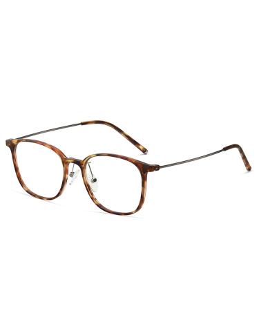 Metal Temples Square Tr90 Frame Blue Light Blocking Glasses for Women Men Anti UV Ray Computer Reading Glasses for Women Men Tortoise 50 Millimeters