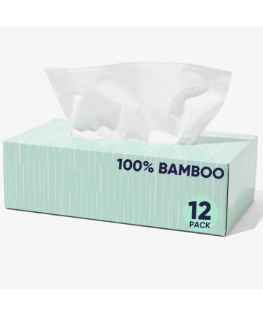 Bamboo Facial Tissues Box by Cloud Paper - 12 Bamboo Tissue Boxes, 100 Hypoallergenic Facial Tissues per Box - Unscented, Fragrance-Free, Eco-Friendly Tissues in Plastic-Free Packaging