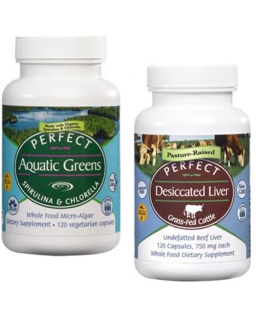 Perfect Supplements Whole-Food Nutrition Bundle Aquatic Greens Capsules & Desiccated Beef Liver Capsules Daily Energy Vitality & Nutrient Support