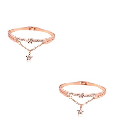 Gatuida 3st Women's crystal bracelet bracelet with star cuff high-quality processing crystal trailer bracelet for women star women bracelet star hand jewelry jewel accessories 19.5*1.2cmx2pcs ros goldx2st