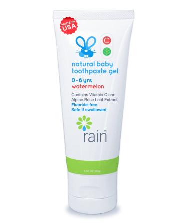 Rain Natural Baby Fluoride Free Kids Toothpaste Gel - Safe to Swallow Infant Toddler Tooth Paste, 2.8 Oz, Babies Training, Ages 6 to 12 months and Up Vitamin C Watermelon Toothpaste for Kids 0-6 years 2.82 Ounce (Pack of 1)