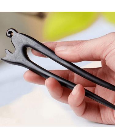 Wooden Hair Stick Cat Shape Hair Fork U Shaped Chignon Vintage Hair Holder Chinese Style Hair Stick for Girls Women style3 - Buy Online on GoSupps.com