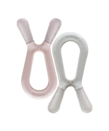 Baby Molar Teether | ZoLi Bunny Baby Teething Toy Gum Massaging Molar Gums Relief Easy to Hold and chew BPA Phthalate and Toxin Free teether Blush Pink + ash Grey (Pack of 2)